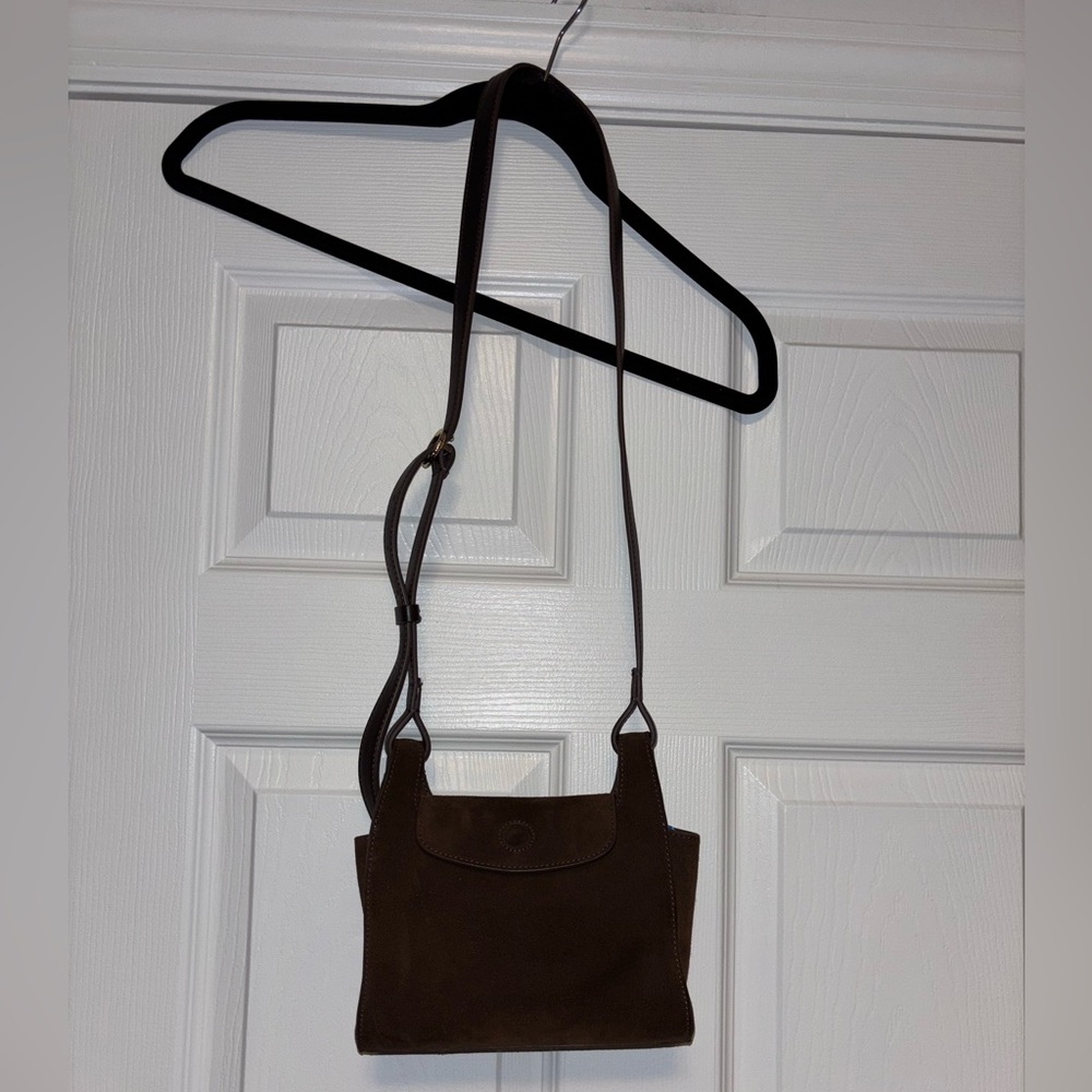 Cuyana Mini Double Loop Suede Crossbody Bag Chocolate Brown - Picture 3 of 12